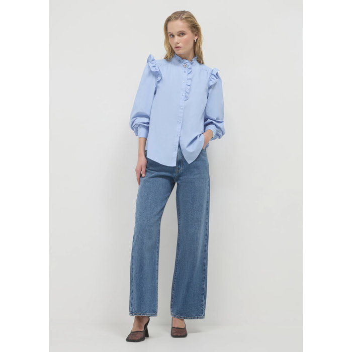 Camicia frill bottone gioiello