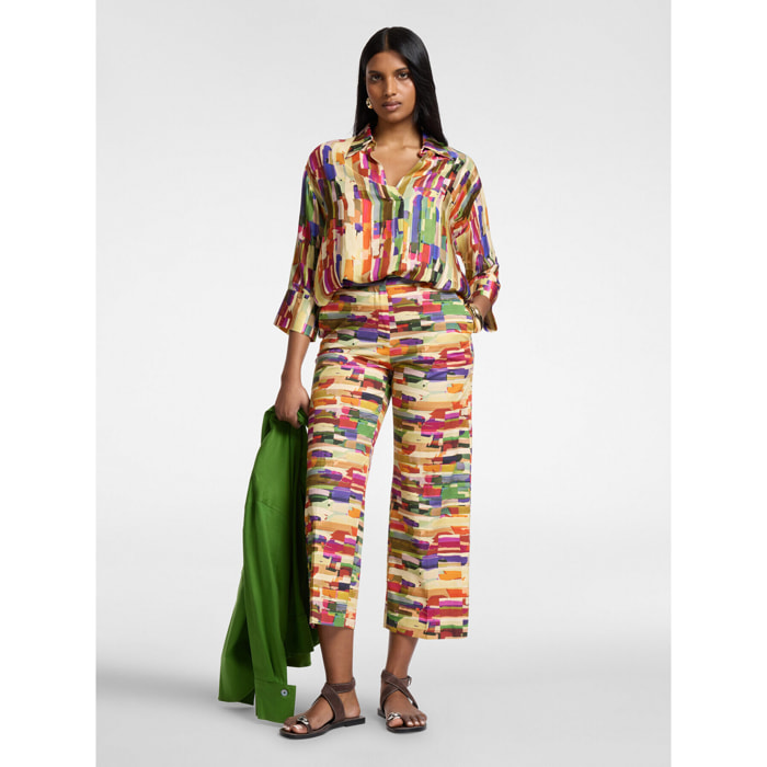 Elena Mirò - Pantalones cropped estampados - Beige