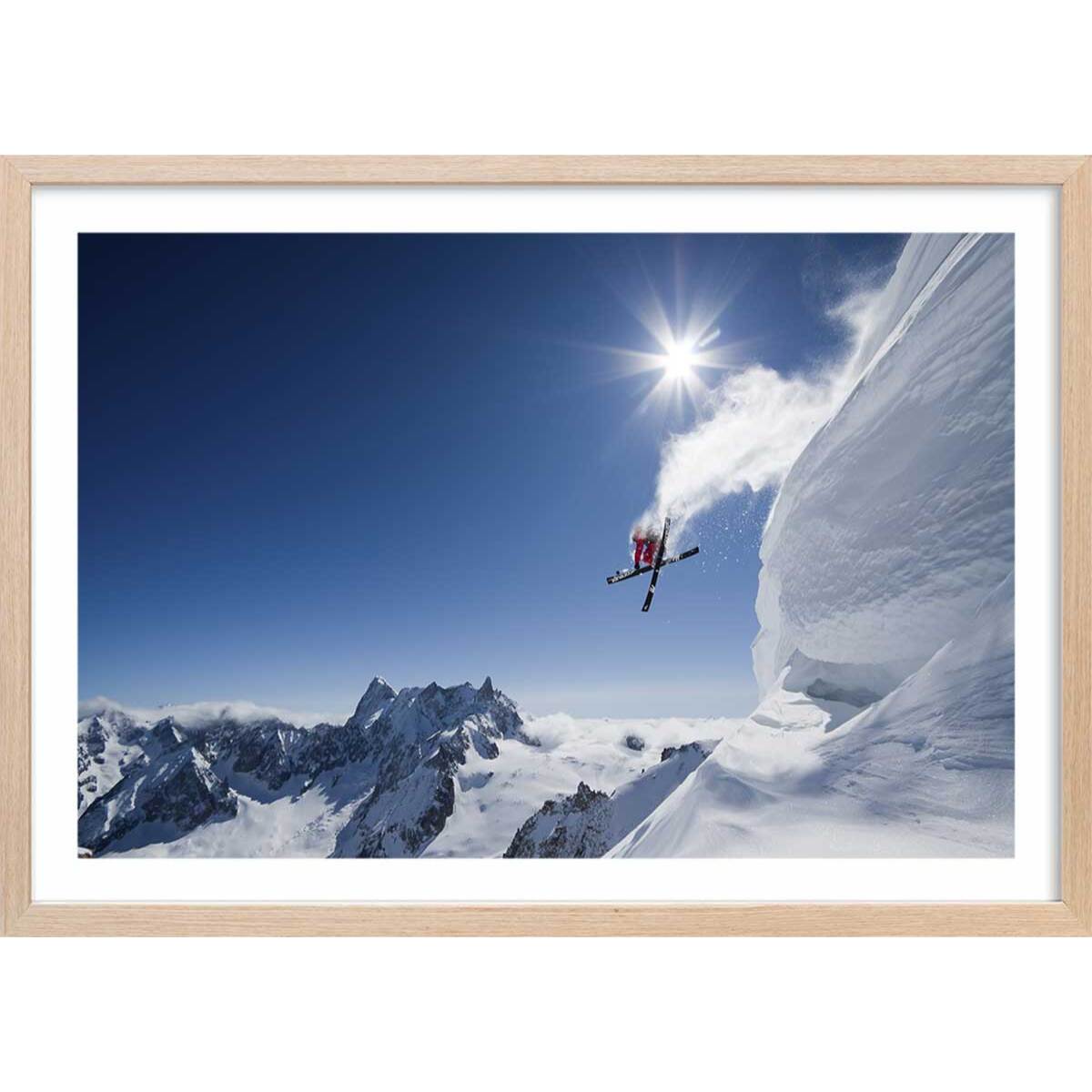 Poster mute grab ski Affiche + cadre en bois - Chêne