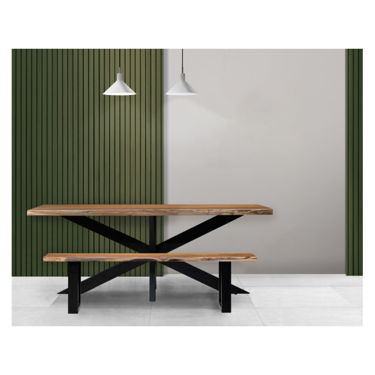 Banc en bois d'acacia massif et pieds en métal noir - 170 cm - WOOD