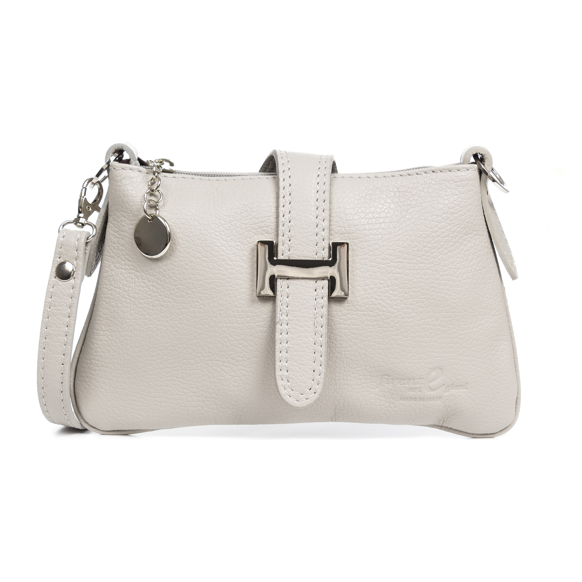 FIRENZE ARTEGIANI Borsa a Mano da Donna Allerona. Vera Pelle Dollaro Made in Italy 24x3x15 Cm. Colore: grigio chiaro