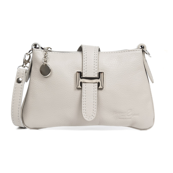 FIRENZE ARTEGIANI Borsa a Mano da Donna Allerona. Vera Pelle Dollaro Made in Italy 24x3x15 Cm. Colore: grigio chiaro