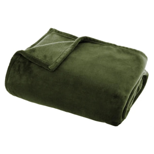 Plaid flanelle vert kaki 125x150cm