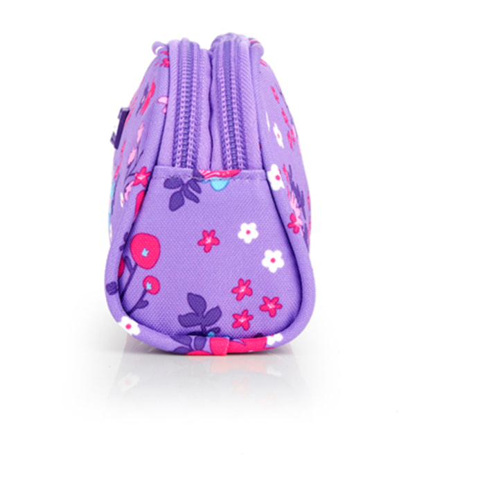Estuche doble Gabol VIOLET con flores y resistente al agua