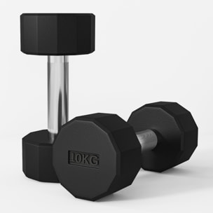 SPORTNOW Juego de Mancuernas Dodecagonales, 2 x 10 kg, de Metal, Recubiertas de Goma, Juego de Pesas con Agarres Antideslizantes para Entrenamiento en Casa, Gimnasio y Oficina, Negro