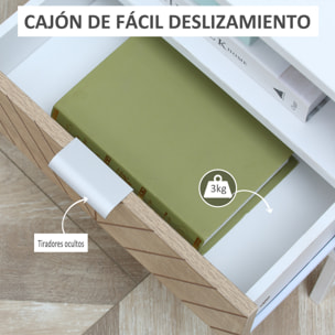 Mesita de Noche Moderna Mesilla de Noche con Cajón y Compartimiento Mesa de Noche para Dormitorio Salón 45x39x48 cm Blanco y Roble