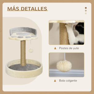 Árbol Rascador para Gatos, Árbol para Gatos, Altura 44 cm, Torre de Escalada con 2 Camas, Poste de Yute, Juguete Colgante, Gris Claro
