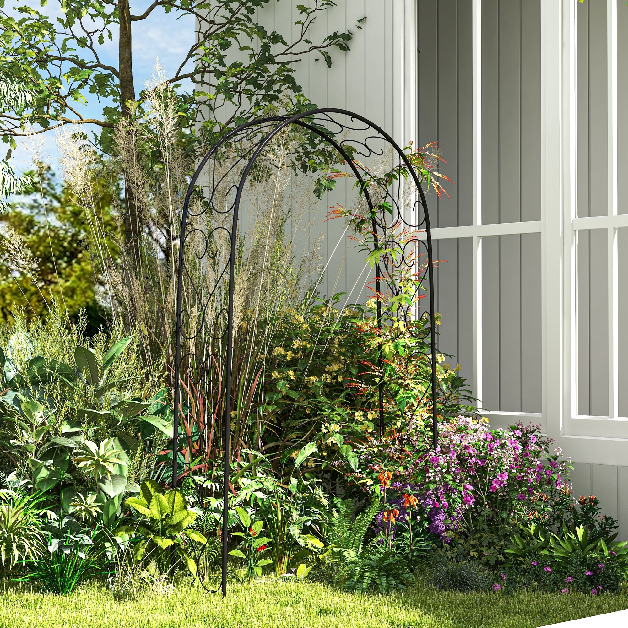 Arco de Jardín de Acero para Rosas Arco de Boda Diseño Espiral de Corazón para Plantas Trepadoras para Decoración Patio Terraza 125x37x230 cm Negro