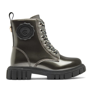 Botas Militares de Niña de Charol en Gris Plomo