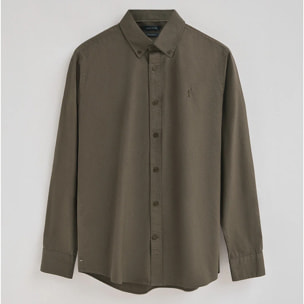 Camisa verde militar de poplin y corte regular con logo Rigby Go