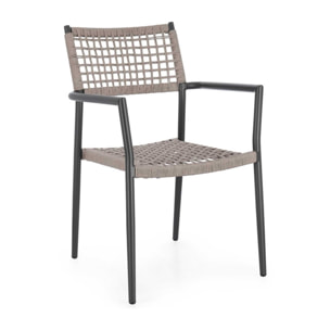 Set di 4 sedie con braccioli BLANES in alluminio antracite e corda beige