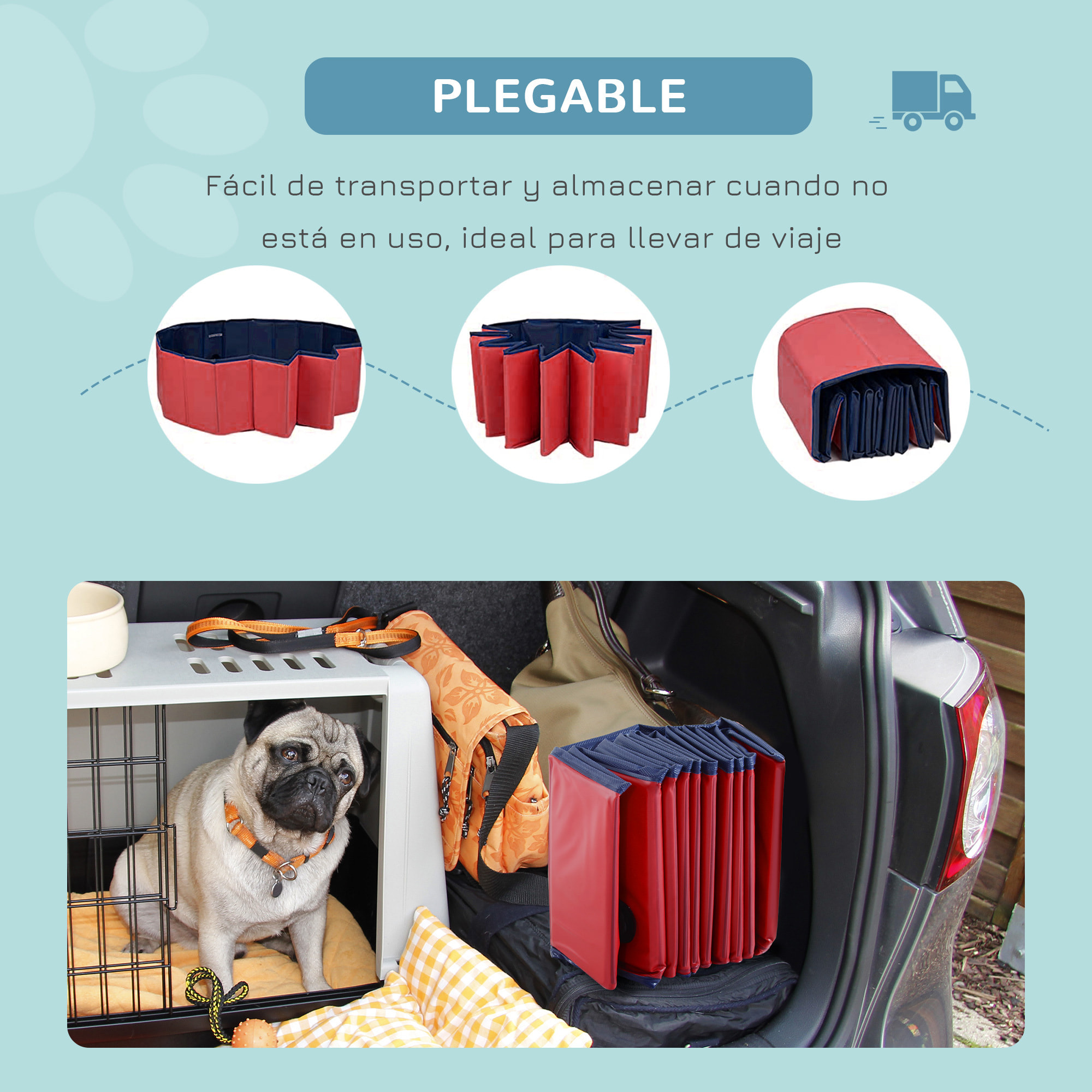 PawHut Piscina Plegable para Perros Gatos Bañera Portátil para Mascotas PVC Antideslizante Múltiples Usos para Interiores y Exteriores Ø80x20 cm Rojo