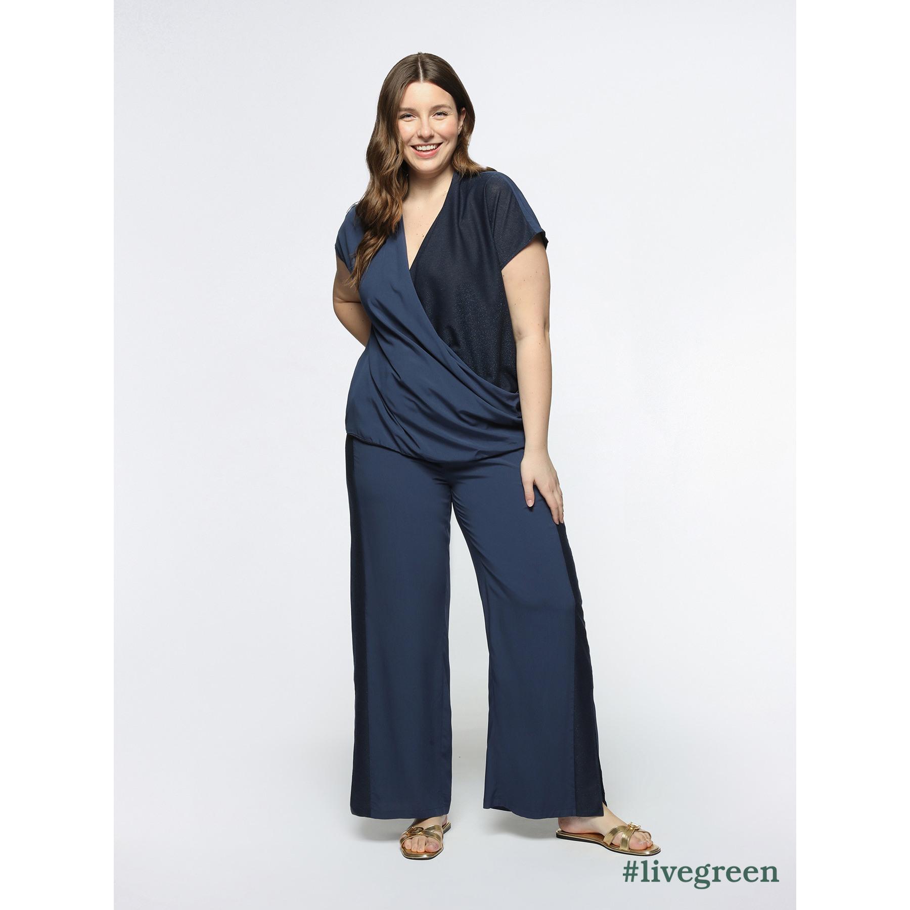 Fiorella Rubino - Blusa incrociata in viscosa ECOVERO™ - Blu