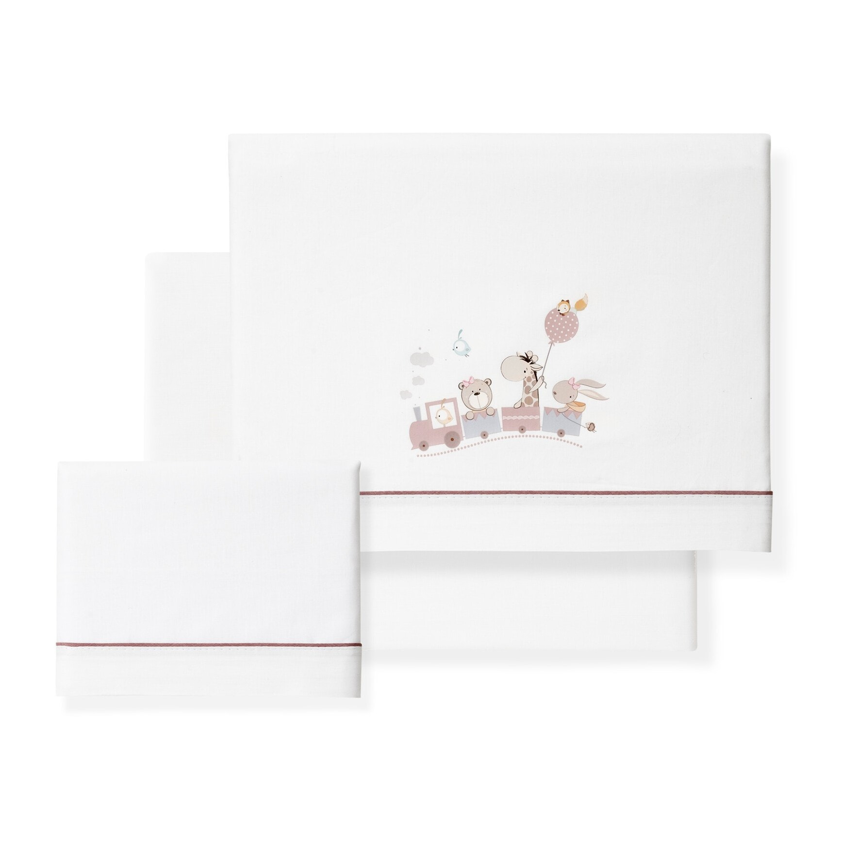 Triptico Minicuna 100% Algodon Mod. Jirafa Tren Bco/Maquillaje