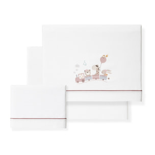 Triptico Minicuna 100% Algodon Mod. Jirafa Tren Bco/Maquillaje