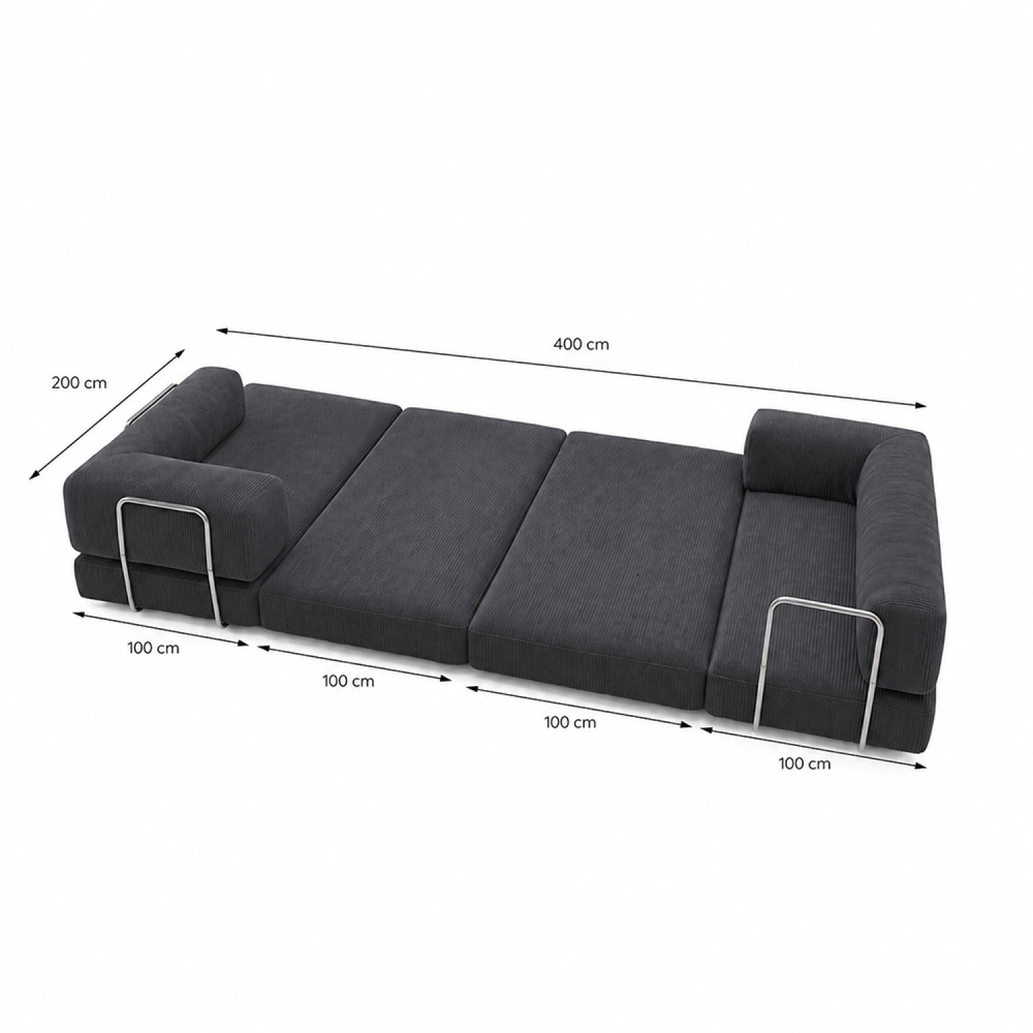 Canapé compressé convertible 5 places à mémoire de forme en velours côtelé gris foncé MELLOW