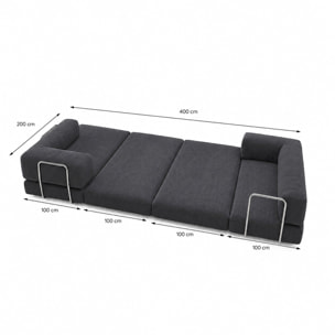 Canapé compressé convertible 5 places à mémoire de forme en velours côtelé gris foncé MELLOW