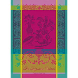 Torchon pur coton motif jacquard rose Legumes oublies fuchsia