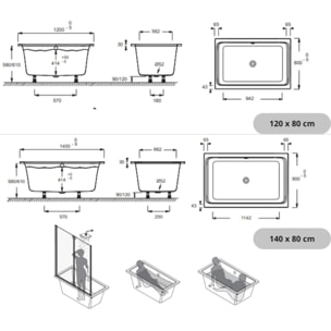 Baignoire bain douche 120 X 80 Capsule