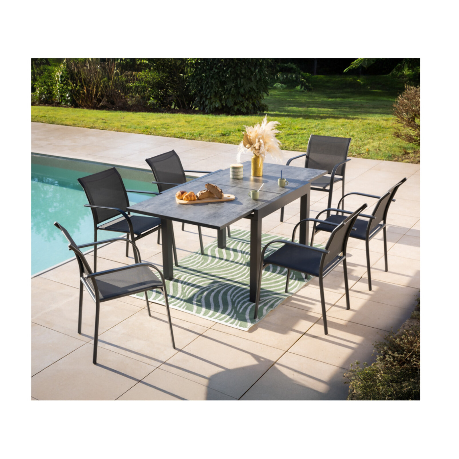 HONFLEUR BEZIERS ARDOISE - Ensemble table et chaises de jardin  - Gris Anthracite