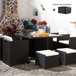 Salon de jardin 8 places noir-blanc + housse de protection REGINA