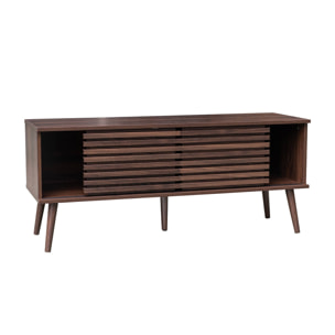 Meuble TV scandinave décor bois rainuré 2 portes 120cm MADERE