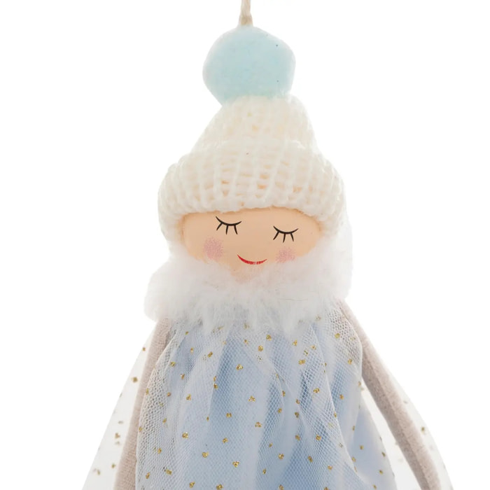 Sujet fillette bois H.15cm bleu