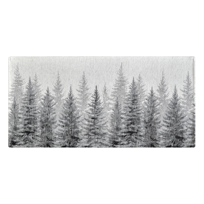 Tappeto Jacquard Ideale Cucina Ingresso Made In Italy Antiscivolo, Lavabile, Morbido Disegno Abeti Grigio By Suardi