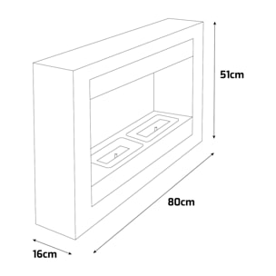 Vespasiano - Camino a Bioetanolo da Parete 80x51x16 cm con 2 Bruciatori 3 Litri Nero