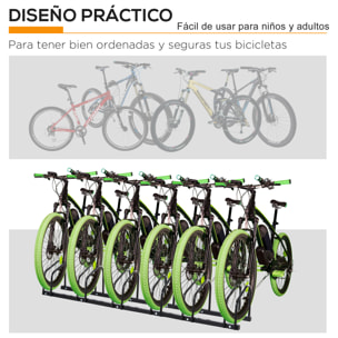 Aparcamiento para 6 Bicicletas Soporte de Acero para Aparcar Bicicletas en el Suelo o Pared Estacionamiento para Interior y Exterior 179x33x27 cm Negro