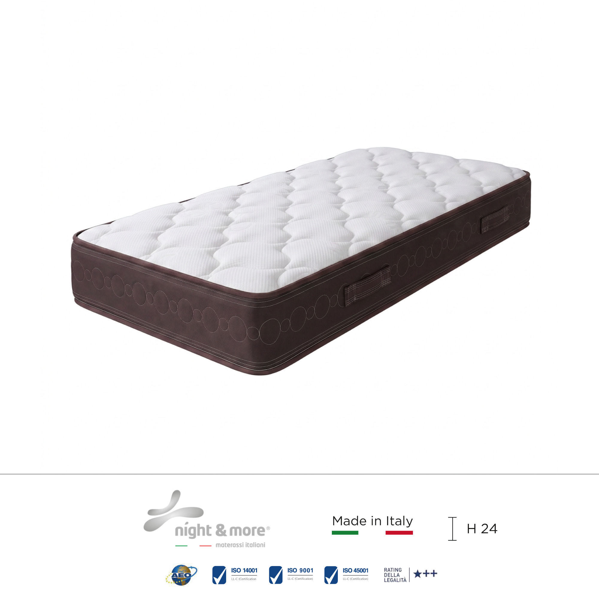 "Mabel" H24 cm 90x190 guanciale Memory OMAGGIO, a molle insacchettate indipendenti ,7 zone a portanza differenziata arrotolato