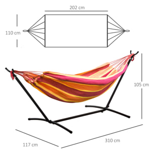 Hamaca con Soporte 310x117 cm Hamaca de Camping con Bolsa de Transporte Portátil Altura Ajustable Carga 120 kg para Patio Terraza Rayas Naranja y Rojo