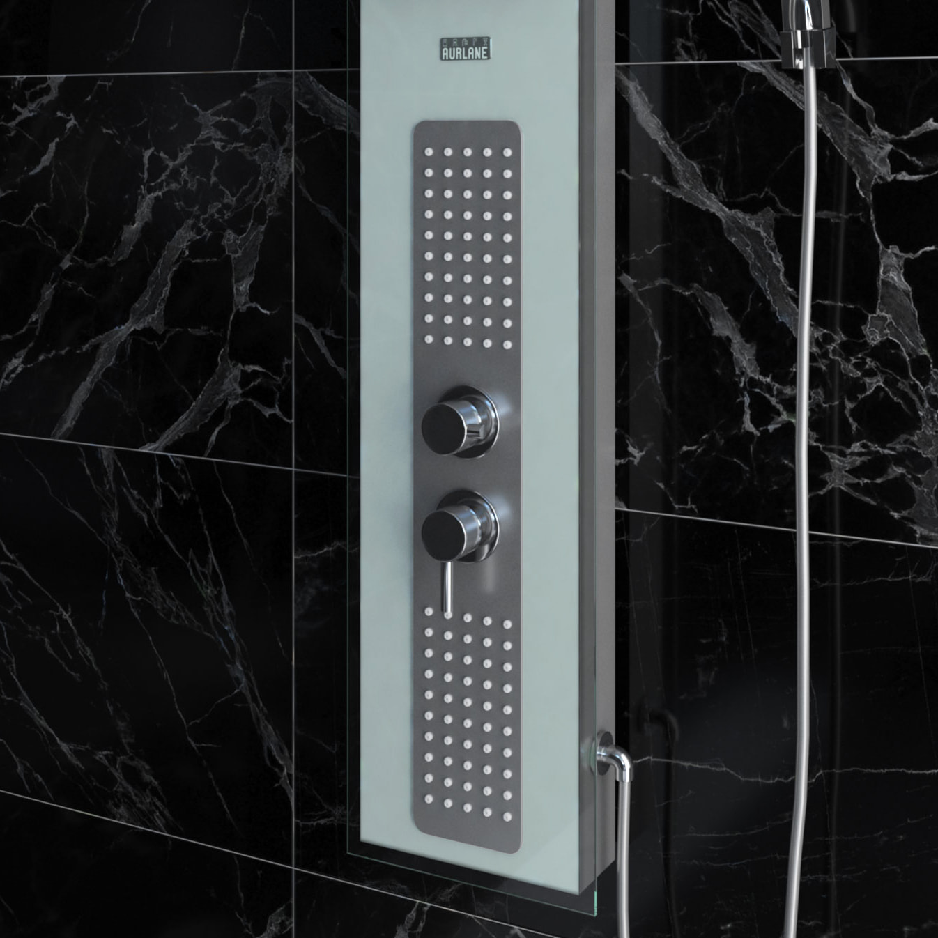 Colonne de Douche à Hydromassage 22x125cm - Verre Trempé avec plaque Inox - ALPHA WHITE