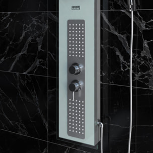 Colonne de Douche à Hydromassage 22x125cm - Verre Trempé avec plaque Inox - ALPHA WHITE