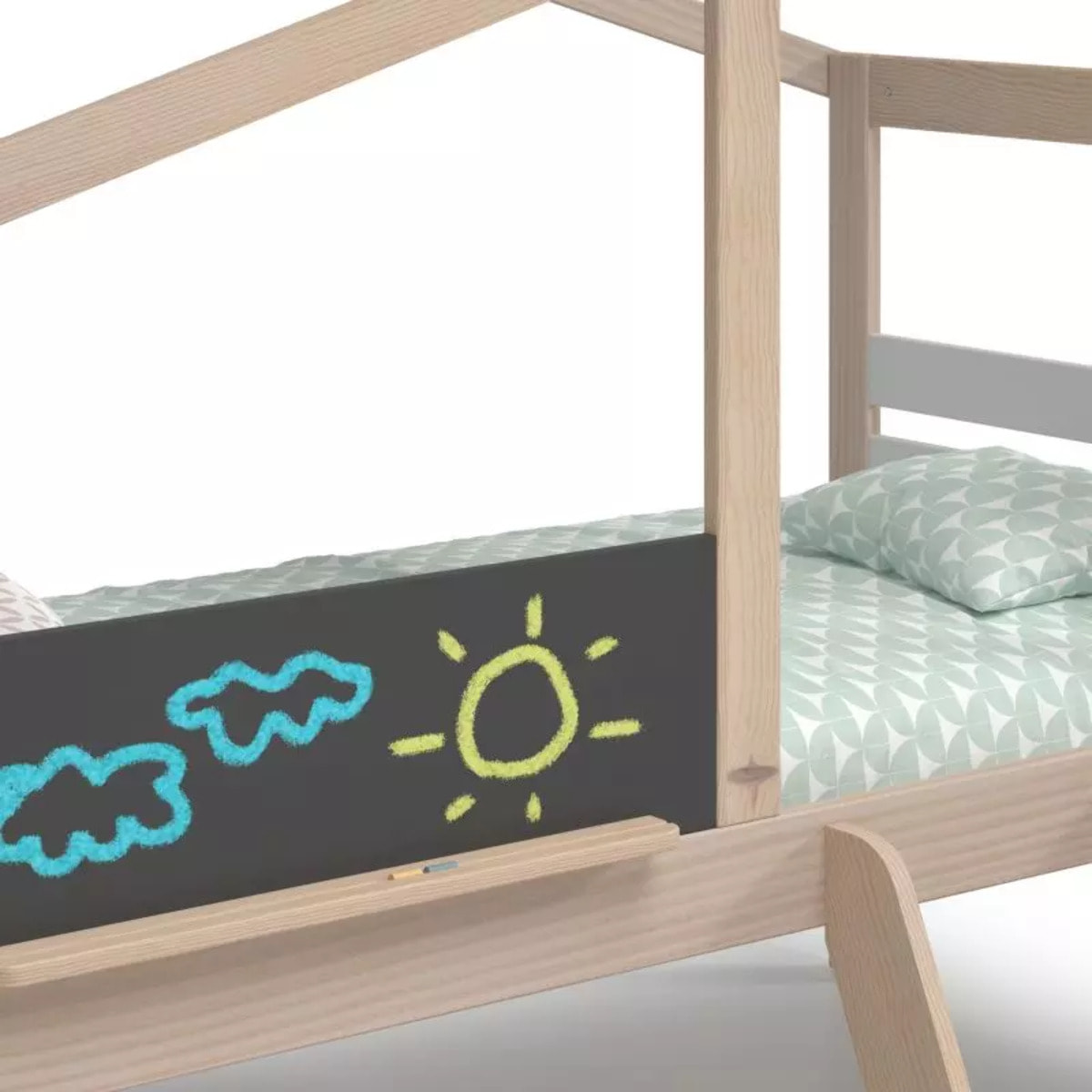 Cama cabaña con tobogán Rushi Blanco - Oak Soft