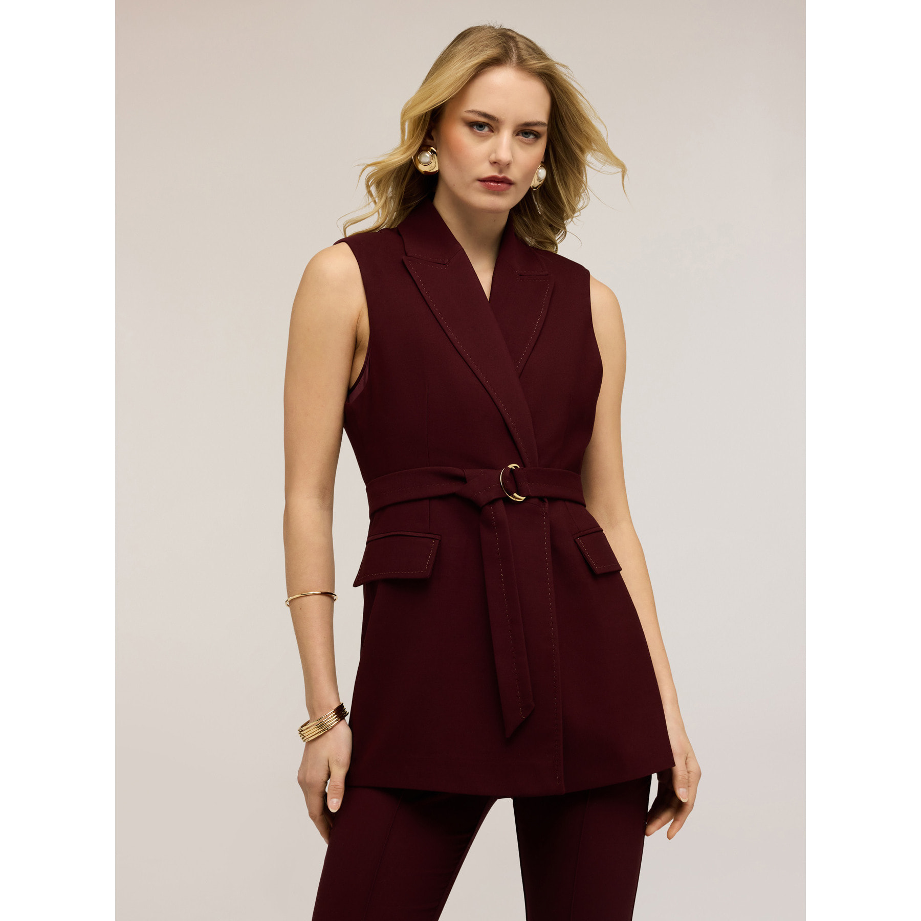 Motivi - Gilet doppiopetto con cintura - Bordeaux