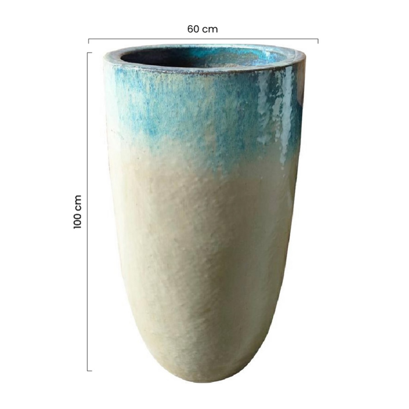 Vaso grande da terra in ceramica celeste e bianco 60x100 cm - Real