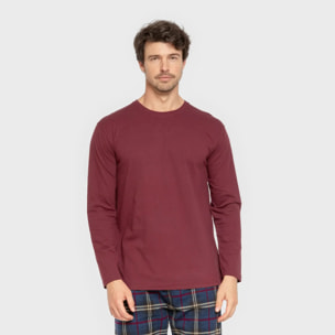 Pijama hombre franela Cuadro Tejada Burdeos