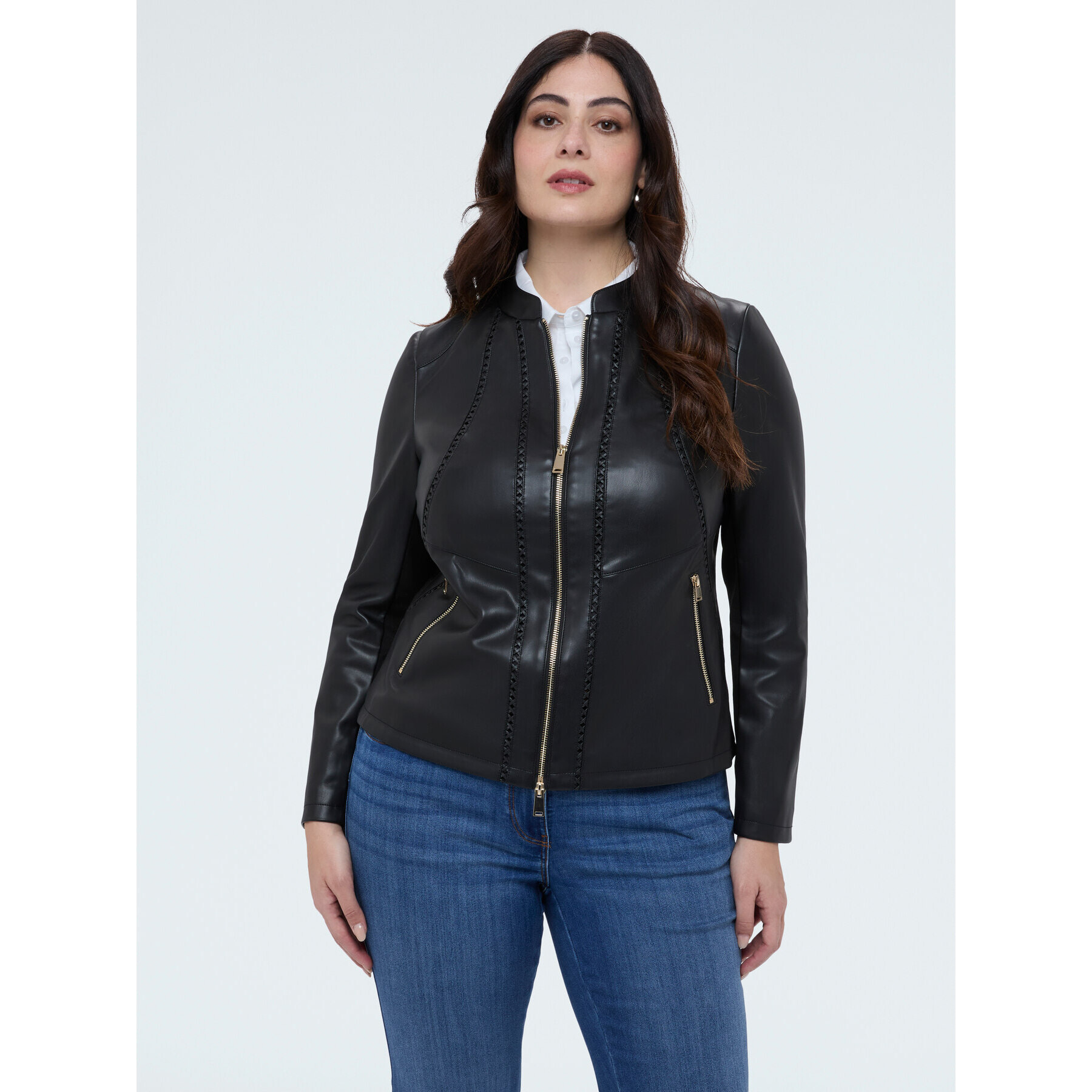 Fiorella Rubino - Chaqueta biker con detalles trenzados e insertos stretch - Negro