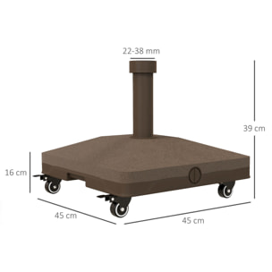 Base para Sombrilla con Ruedas, 2,5 kg, Soporte de Parasol de HDPE, Pie para Sombrilla con Postes Ø22 mm a Ø38 mm, Rellenable de Arena 18 kg o Agua 16 kg, para Jardín, Patio, Terraza, Marrón