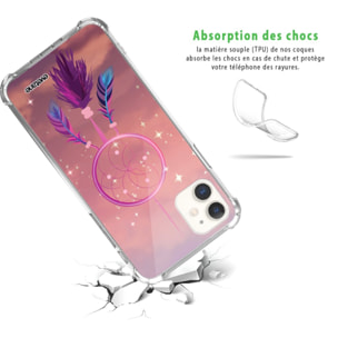 Coque iPhone 11 anti-choc souple angles renforcés transparente Attrape rêve rose Evetane