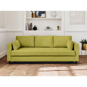 Anna - canapé droit 3 places convertible avec poche en velours - Vert Olive