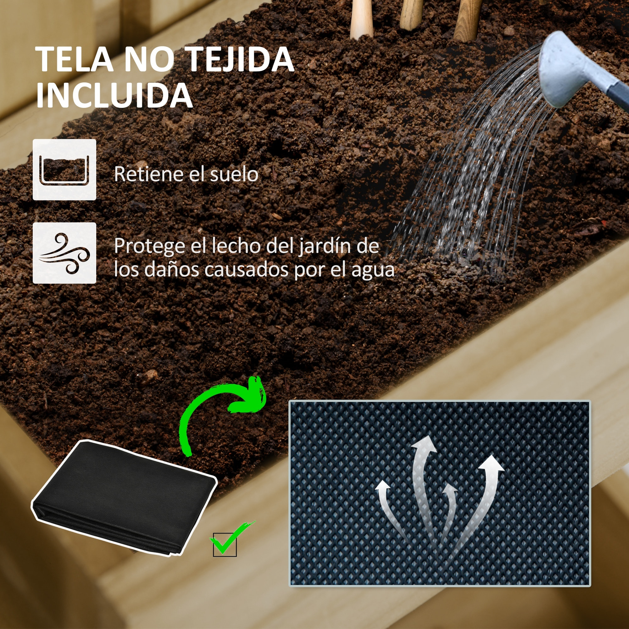 Jardinera de Pared con Enrejado, Jardinera Exterior Grande de Madera con 5 Macetas Móviles, Tela no tejida y Orificios de Drenaje, para Exterior, Jardín, Terraza, Patio, 60x16x100 cm, Natural