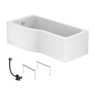 Baignoire bain douche 170 x 80 cm gauche Connect Air + tablier + pieds + vidage Doré