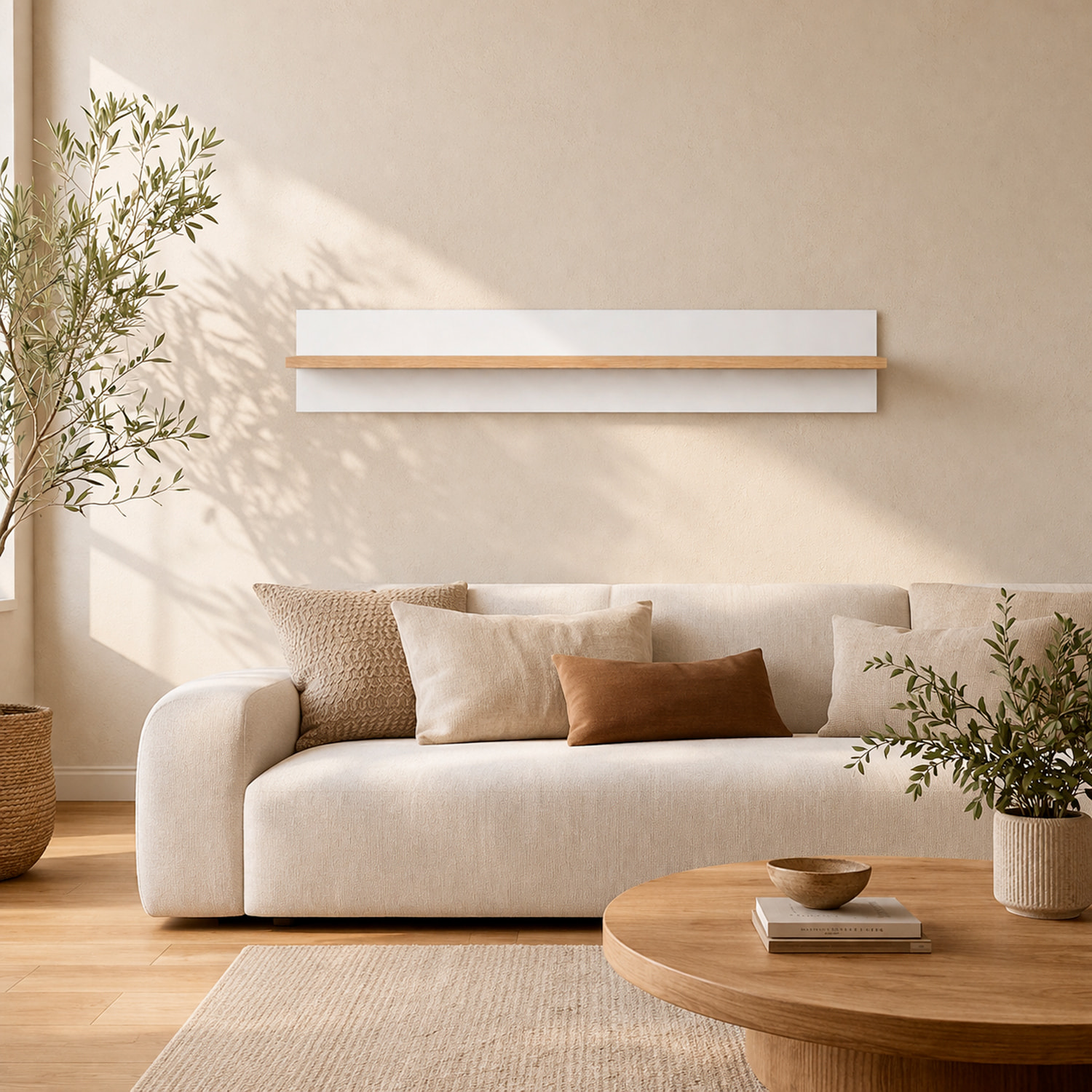Mensola Da Soggiorno Parete Muro Ripiano Libri Oggetti Decorativa Salotto Arredo Design Moderno Minimal Living Abbinabile 138x20x20 Cm Bianco E Rovere