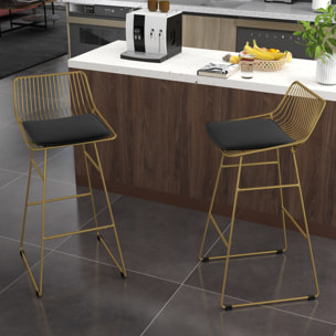 Conjunto de 2 Taburetes Altos de Cocina Sillas Altas de Cocina con Respaldo Cojín y Estructura de Acero Carga 120 kg para Bar Salón Comedor Dorado