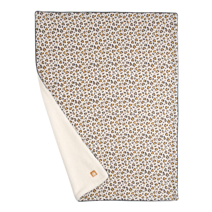 Couverture bébé léopard en gaze de coton et sherpa