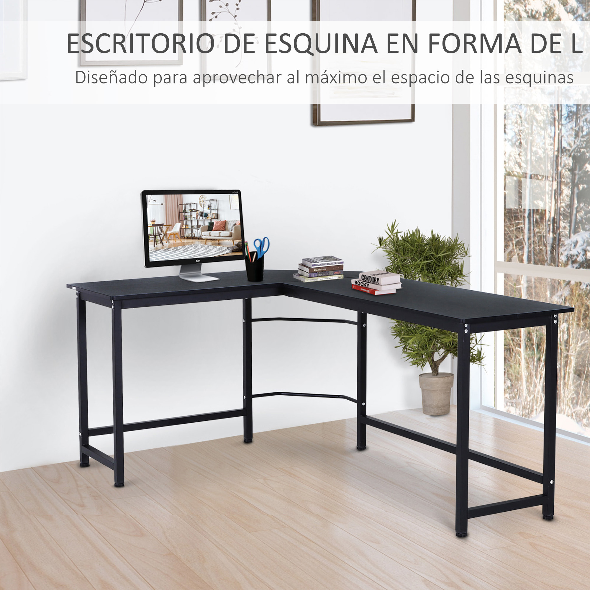 Mesa de Ordenador Escritorio para Oficina 168x120x75cm Negro