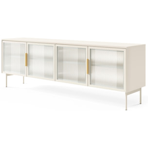 Mobile Tv elegante con 4 ante in vetro, ripiani interni e illuminazione LED integrata. Struttura resistente laminato 181.3 x 39.3 x 61.6 cm Cashmere