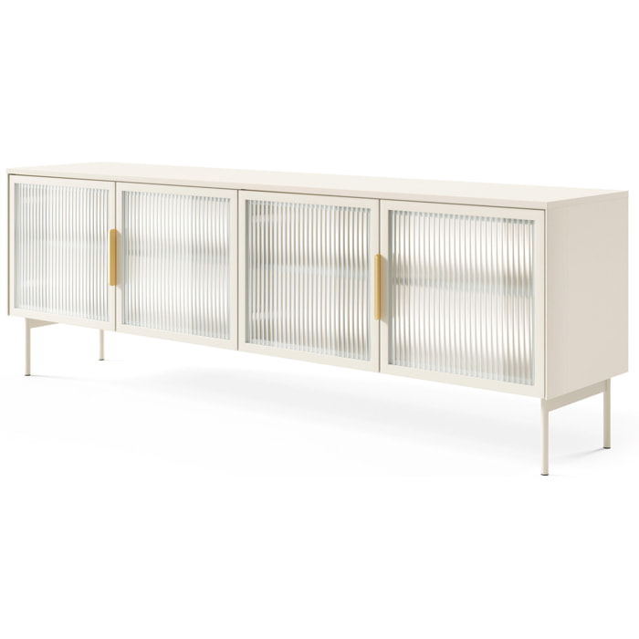 Mobile Tv elegante con 4 ante in vetro, ripiani interni e illuminazione LED integrata. Struttura resistente laminato 181.3 x 39.3 x 61.6 cm Cashmere